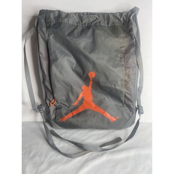 Nike Air Jordan Drawstring Bag Gray Orange Jumpman - Picture 1 of 6